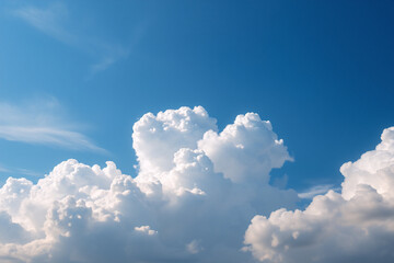 Aufkleber - Bright blue sky filled with fluffy white clouds on a sunny day. A beautiful and peaceful nature scene with a clear atmosphere.