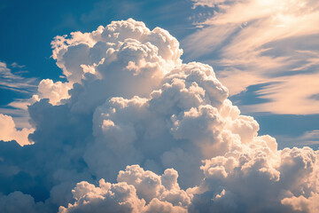 Aufkleber - A voluminous, textured white cloud billows in a bright blue sky under sunlight. The fluffy cloudscape appears peaceful and airy in the daytime.