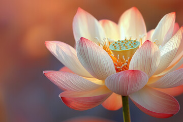 Aufkleber - A delicate pink lotus flower in soft sunlight, showcasing intricate details and serene beauty.