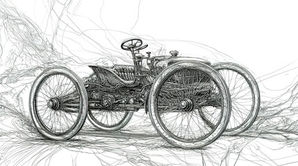 Poster - A detailed drawing of a vintage early horseless carriage vehicle