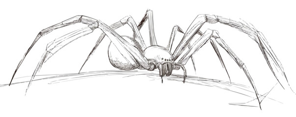 Geometric spider sketch with detailed web in monochrome.