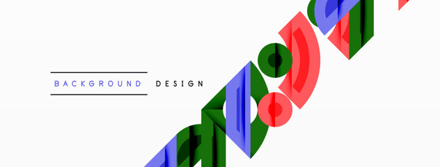 Wall Mural - Abstract geometric background with shapes, featuring circular and rounded elements. Bold contrast, smooth gradients, dynamic composition, futuristic style
