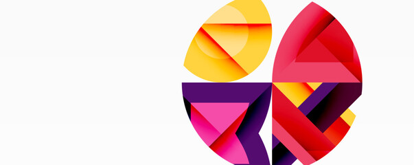 Wall Mural - Abstract geometric artwork with interwoven angular and curved shapes, dynamic composition with smooth gradients and bold contrasts