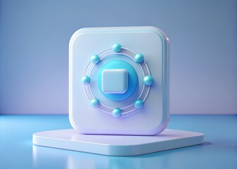 Poster - Abstract Technological Icon: An abstract icon showcasing technological advancement, featuring a geometric design with a central square surrounded by orbs.