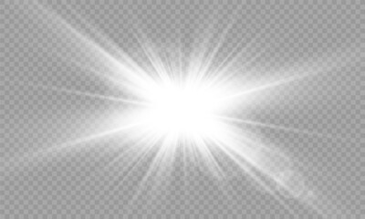 Wall Mural - glow isolated white transparent light effect, sun light with lens flare effect. sun flush, overlays,