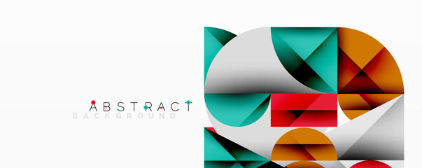 Wall Mural - Abstract geometric artwork with overlapping circles and gradients, circle square triangle shapes background featuring sharp angular cuts, smooth shading, and structured layered composition