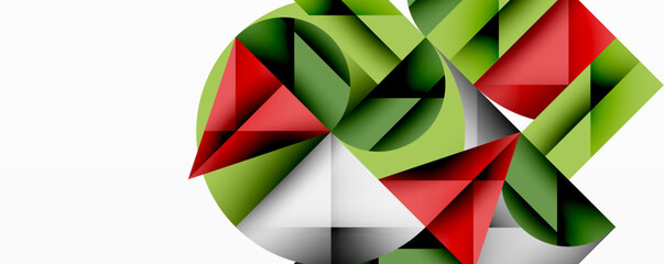Wall Mural - Abstract geometric artwork with overlapping circles and gradients, circle square triangle shapes background featuring sharp angular cuts, smooth shading, and structured layered composition