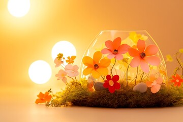 Leinwandbilder - a minimalist glass vase with lush green plants inside, creating a fresh and natural decorative eleme