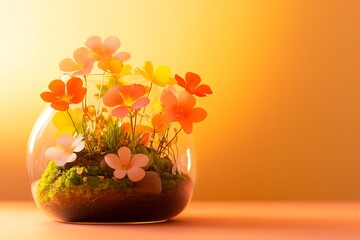 Aufkleber - A minimalist glass vase with lush green plants inside, creating a fresh and natural decorative element for any environment