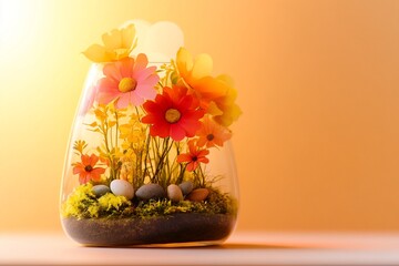 Leinwandbilder - A minimalist glass vase with lush green plants inside, creating a fresh and natural decorative element for any environment