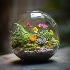 Poster - A minimalist glass vase with lush green plants inside, creating a fresh and natural decorative element for any environment