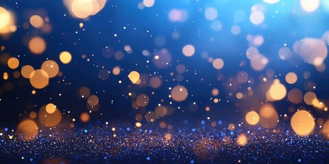 Poster - a blue yellow red green gold background with stars. Suitable for celestial, festive, or glamorous design , holiday-themed graphics.glitter lights. de focused. banner.bokeh blur circle