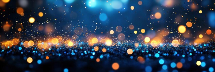Poster - a blue yellow red green gold background with stars. Suitable for celestial, festive, or glamorous design , holiday-themed graphics.glitter lights. de focused. banner.bokeh blur circle