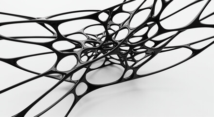 Poster - Abstract structure with black lines and organic design against white background. Abstract graphic resource features intricate network of interconnected elements