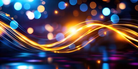 Fototapete - Abstract Vibrant Background with Glowing Lines and Bokeh Lights Creating a Dynamic Colorful Atmosphere