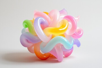 Aufkleber - Swirling, pastel color elements intertwined, forming a round abstract shape on white