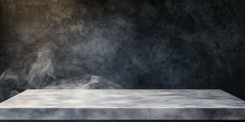 Poster - Empty gray stone podium on dark wall background,,product display presentation and social media banner design template,gray concrete table shelf on blurred background, mockup. gray stone table