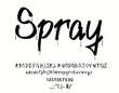 © Vector Tradition - Spray font, street art typeface, urban english alphabet, ink letters type vector typography set. Black spray paint street art tags font letters and numbers. Grunge urban type handwritten alphabet