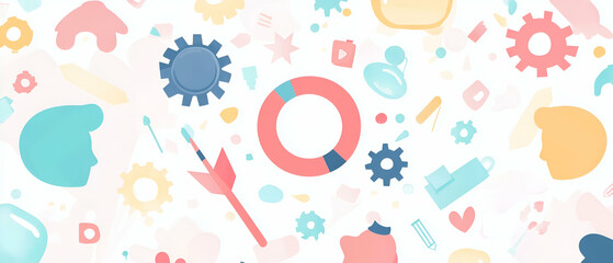 Poster - flat design illustration of a target and arrow in the center, with gears in the background symbolizi
