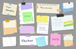 © Vector Tradition - Business paper note stickers, school education sticky sheets and tape, to do list and memo. Vector set of realistic messages, notepads and notepaper meeting reminder, office notice, information boards