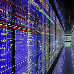 Poster - Digital Data Wall with Colorful Binary Code and Technology Display