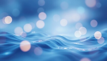 Poster - Abstract serene blue waves with gentle bokeh light effects