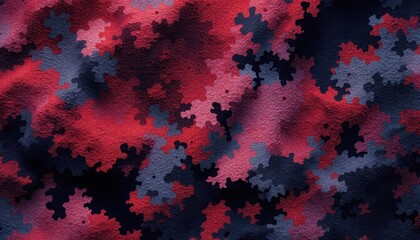 Poster - Abstract camouflage puzzle pattern in red and black with textured surface