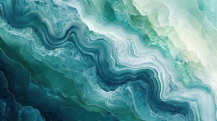 Poster - Abstract green and blue wavy layers in artistic pattern