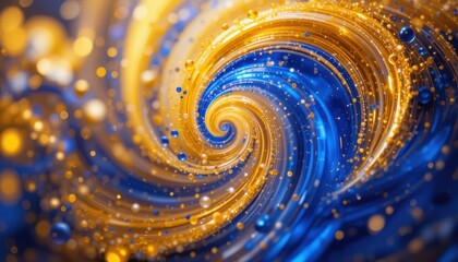 Poster - Vibrant spiral swirl of gold and blue particles in motion