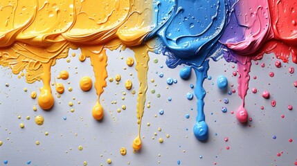 Poster - Vibrant dripping paint: yellow, orange, blue, purple, and pink hues creating a colorful abstract art piece