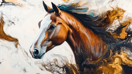  Brown Horse Fluid Art: Abstract Modern Painting 