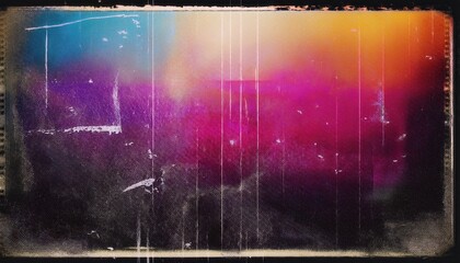 Wall Mural - grunge abstract film strip texture with vibrant gradient of blue, pink, and orange, vintage distressed overlay for design

