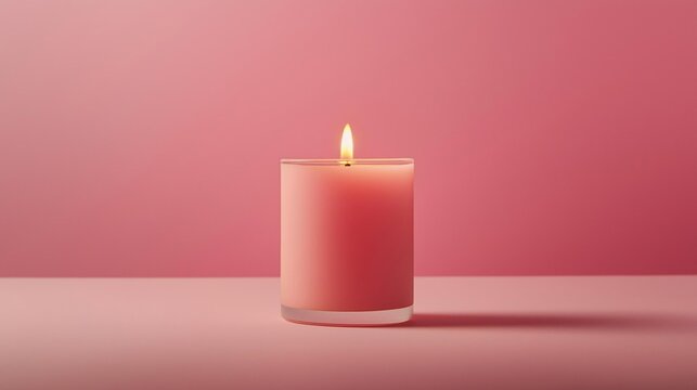 3d rendering of a single pink candle on a pink background. the candle is in the center of the image and is positioned in a way that it is facing towards the right side of the frame.