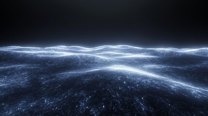 Poster - Ethereal Luminescence: Digital Waves on Obsidian 