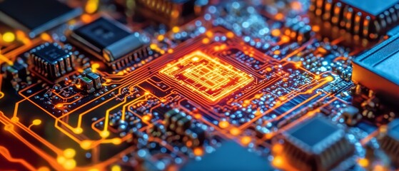 Fototapete - Glowing Circuit Board: Intricate Data Streams 