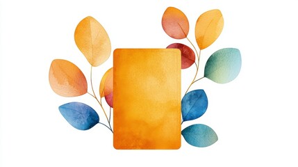 Poster - Blank Canvas of Autumnal Beauty: A simple artistic composition, a blank rectangular form is framed by vibrantly colored autumn leaves, evoking a sense of invitation and creativity. 