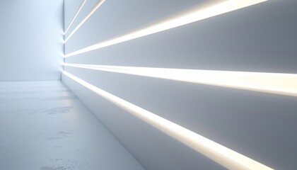 Poster - Room wall stripes led lighting neon white soft grey perspective effect modern futuristic minimal corner straight.
