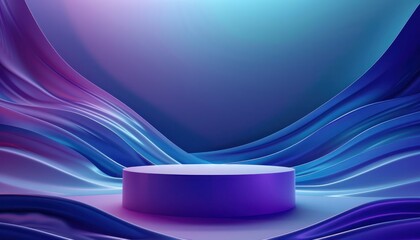 Poster - Purple violet stage platform round circle podium cloth fabric curtain wall illustration presentation mockup colours futuristic modern minimal scene curve fluid flowing.
