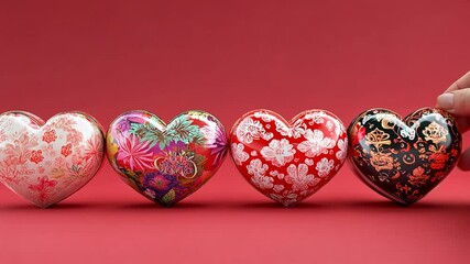 Aufkleber - Colorful Decorative Hearts Displayed Against a Red Background Generative AI