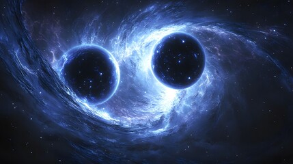 Poster - Two black holes at the center of a nebula: a stunning abstract representation of cosmic forces in celestial space