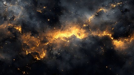 Poster - Dynamic black and yellow nebula captivating the viewer with its bold colors and abstract cosmic patterns in space