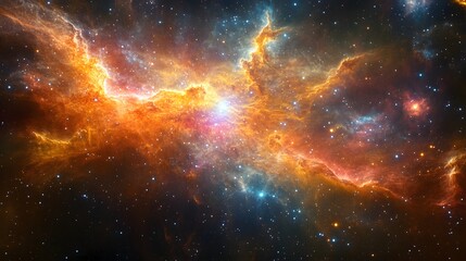 Poster - Majestic nebula in the sky with rich colors and textures creating an intriguing cyberpunk abstract landscape