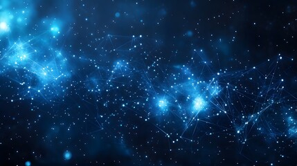 Poster - Stunning blue nebula filled with stars creating a cosmic abstract cyberpunk scene with depth and luminous beauty