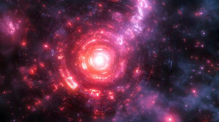 Poster - Stunning space station surrounded by a vibrant nebula in a cosmic cyberpunk universe full of timeless wonders
