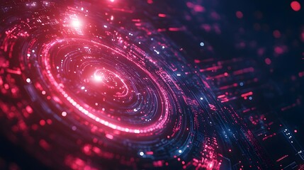 Poster - Mesmerizing spiral shape illuminated with red and blue lights in a cyberpunk theme that symbolizes cosmic time