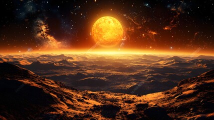 Poster - Enchanting dreamlike planet surrounded by cosmic wonders and mystical alien landscapes in a starry sky