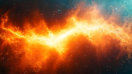 Poster - Captivating fractal image of a bright orange nebula blending with a softly fractured space background