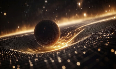 Poster - cosmic sphere in glowing space, swirling light patterns, intricate grid design, ethereal atmosphere,