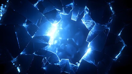 Poster - Futuristic abstract illustration of a broken glass window with fractured patterns and reflections in a dynamic setting