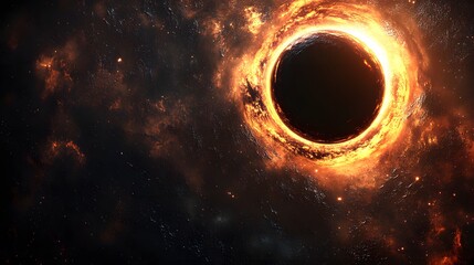 Poster - Enigmatic black hole centered in a colorful nebula creating a cosmic dance of light and darkness in space